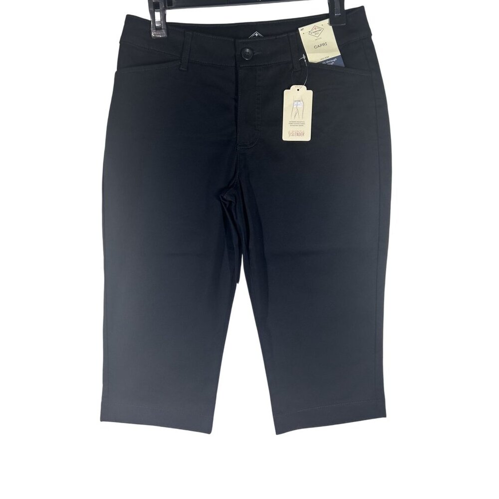St.‎ John's Bay Womens Black Capri Pants Size 4P Mid Rise Pockets NWT